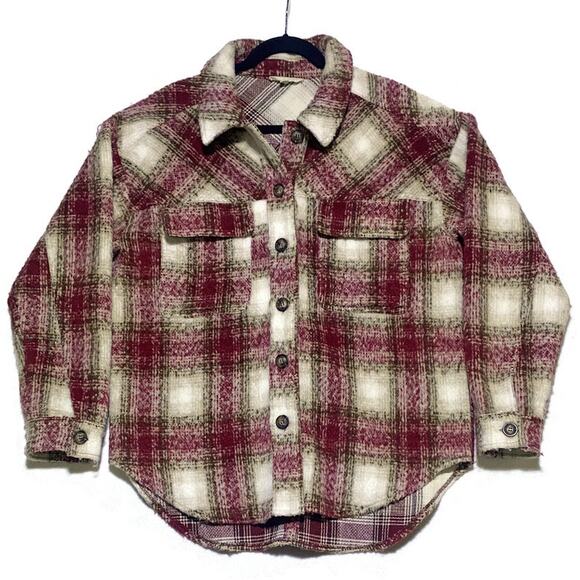 L A Hearts Jacket Women's Medium Large Red Plaid Button Up Long Sleeve - Picture 1 of 7